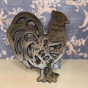 Vintage Cast Iron Rooster Trivet Rustic Brown Heavy Farmhouse Wall Decor